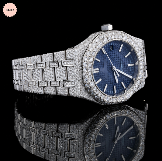 Blue Dial Automatic Moissanite Watch For Men - Silver/Blue-Dial