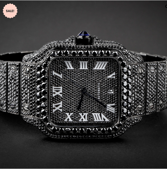 Black Moissanite Bust Down Watch – Square Model - Black