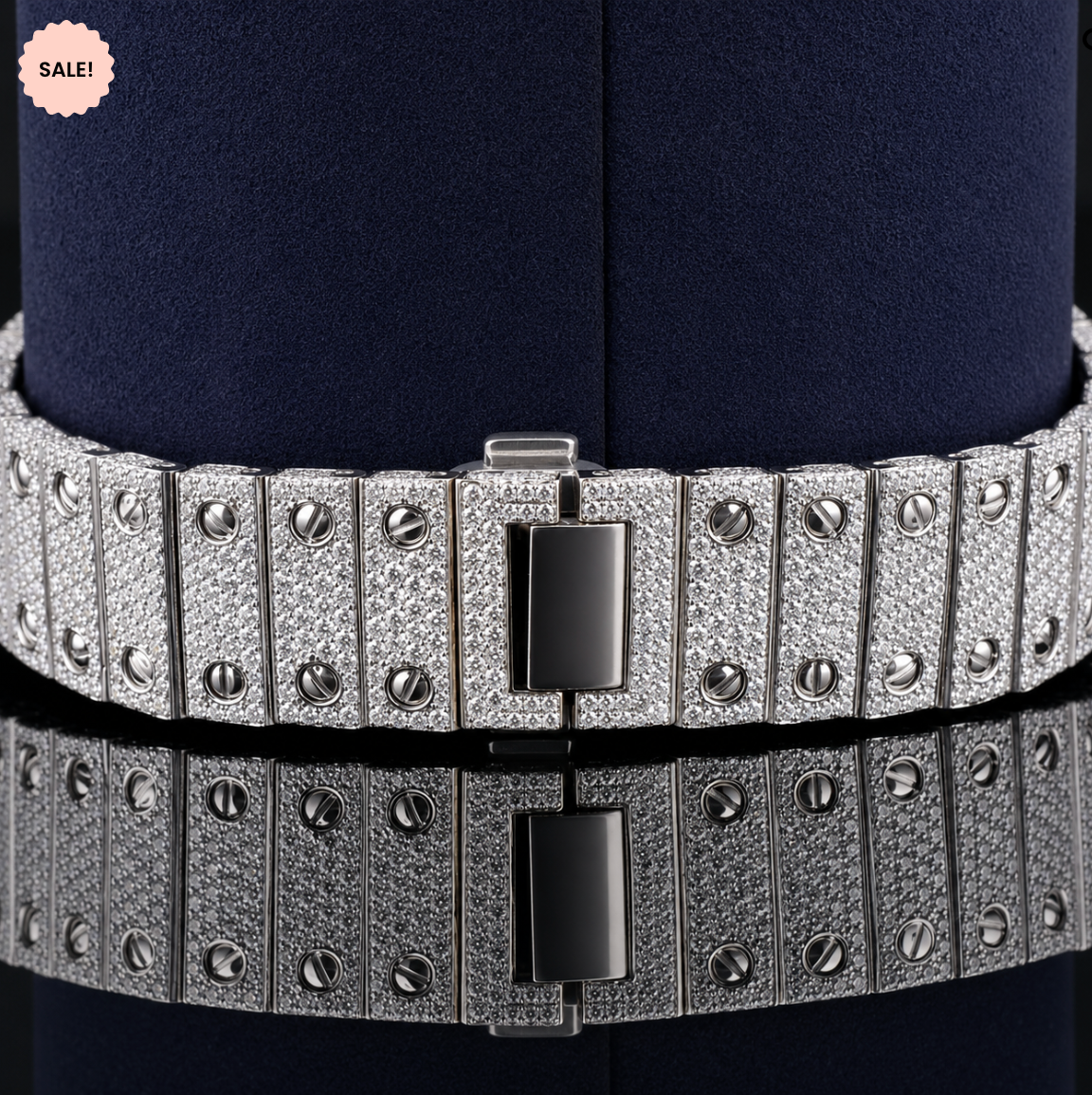 Iced-out Moissanite Watch with Black Arabic Numerals