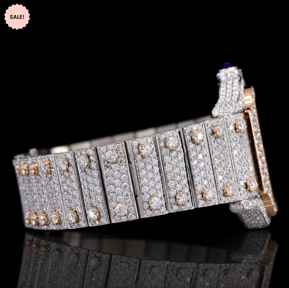 Two-Tone Moissanite Skeleton Watch - Silver/Gold/Rose-Gold