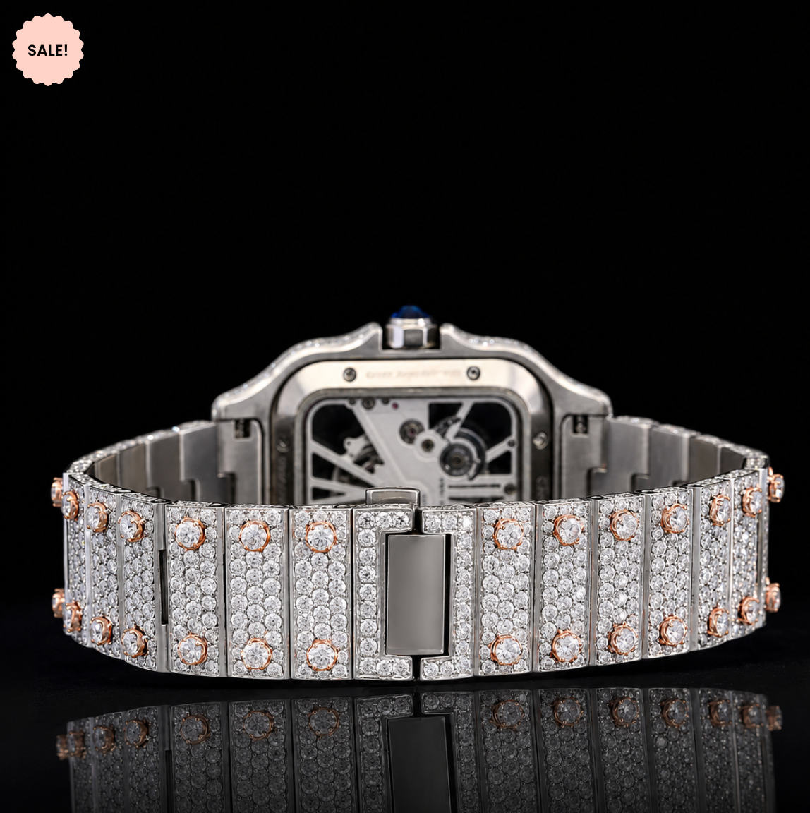 Two-Tone Moissanite Skeleton Watch - Silver/Gold/Rose-Gold