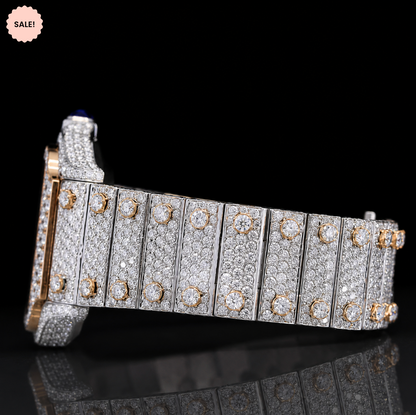 Two-Tone Moissanite Skeleton Watch - Silver/Gold/Rose-Gold