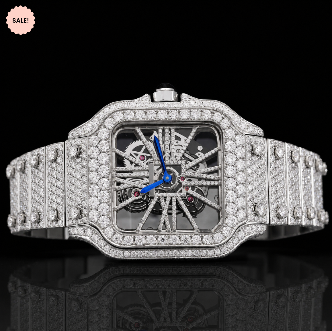 Two-Tone Moissanite Skeleton Watch - Silver/Gold/Rose-Gold