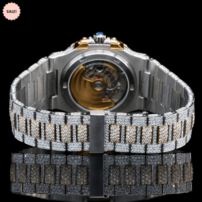 Two-Tone VVS Moissanite Watch with Black Stick Markers - Silver/Gold/Rose-Gold