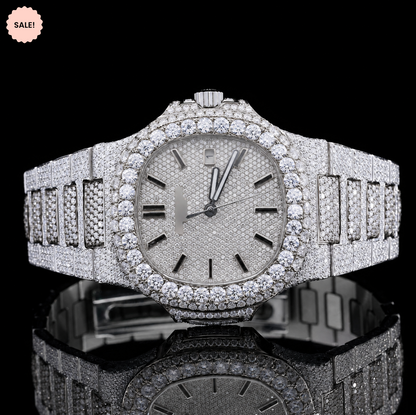 Two-Tone VVS Moissanite Watch with Black Stick Markers - Silver/Gold/Rose-Gold