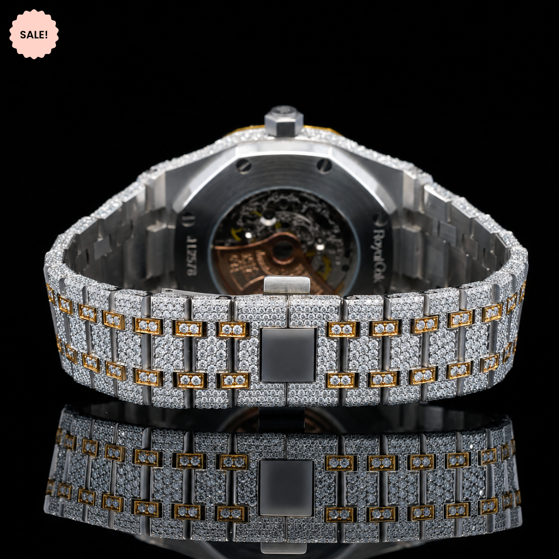 Antique Two-Tone Moissanite Watch with Skeleton Dial - Silver/Gold/Rose-Gold