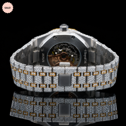 Antique Two-Tone Moissanite Watch with Skeleton Dial - Silver/Gold/Rose-Gold