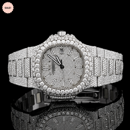 Attractive Two Tone Moissanite Watch with Baguette Stick Markers - Silver/Gold/Rose-Gold
