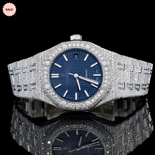 Blue Dial Automatic Moissanite Watch For Men - Silver/Blue-Dial