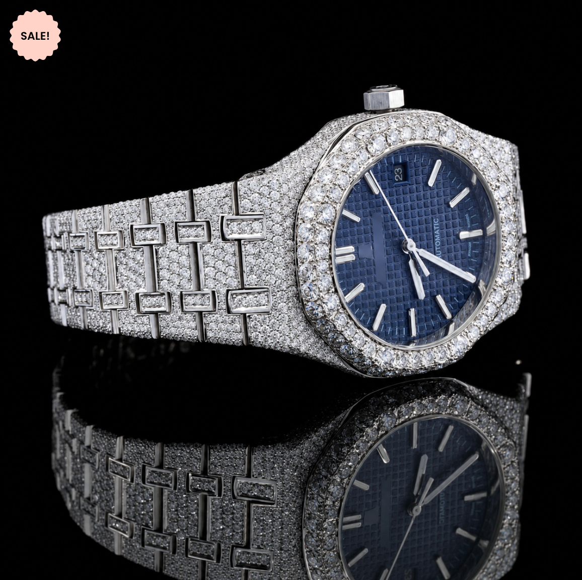 Blue Dial Automatic Moissanite Watch For Men - Silver/Blue-Dial
