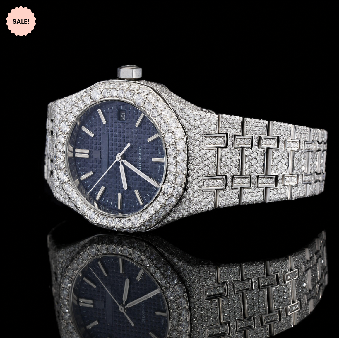 Blue Dial Automatic Moissanite Watch For Men - Silver/Blue-Dial