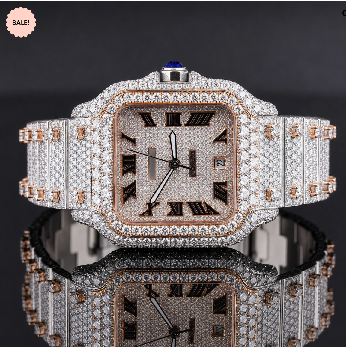 Square Dial Two-Tone Moissanite watch - Silver/Gold/Rose-Gold