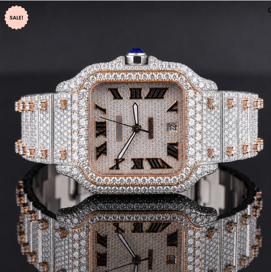 Square Dial Two-Tone Moissanite watch - Silver/Gold/Rose-Gold