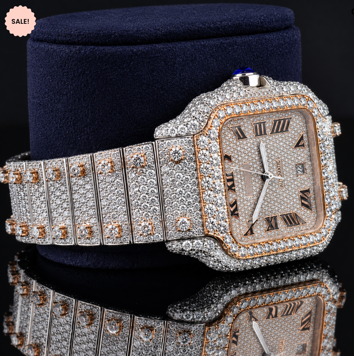 Square Dial Two-Tone Moissanite watch - Silver/Gold/Rose-Gold