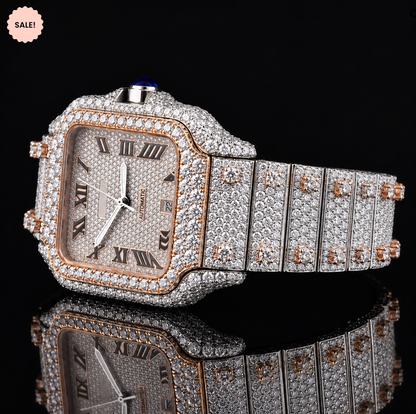 Square Dial Two-Tone Moissanite watch - Silver/Gold/Rose-Gold