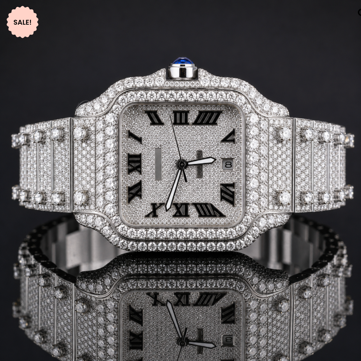 Square Dial Two-Tone Moissanite watch - Silver/Gold/Rose-Gold