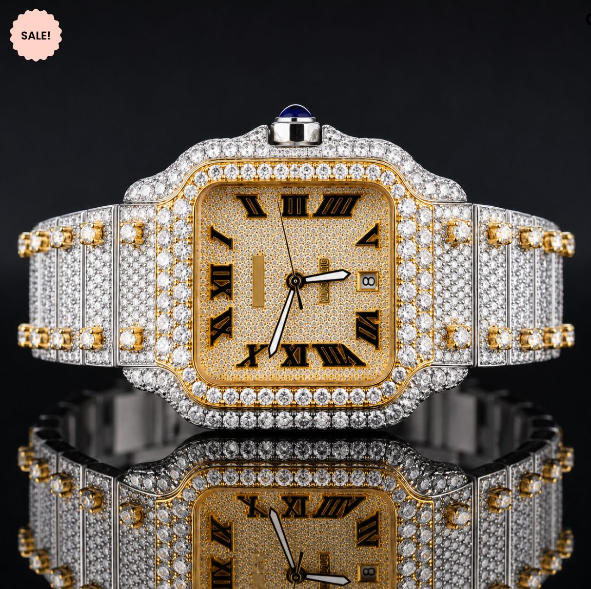 Square Dial Two-Tone Moissanite watch - Silver/Gold/Rose-Gold