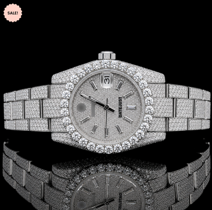 Baguette Dial Bust-down VVS Moissanite Watch - Silver