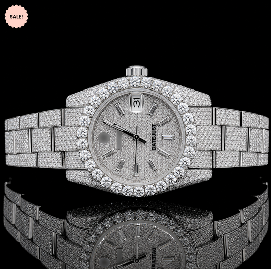 Baguette Dial Bust-down VVS Moissanite Watch - Silver