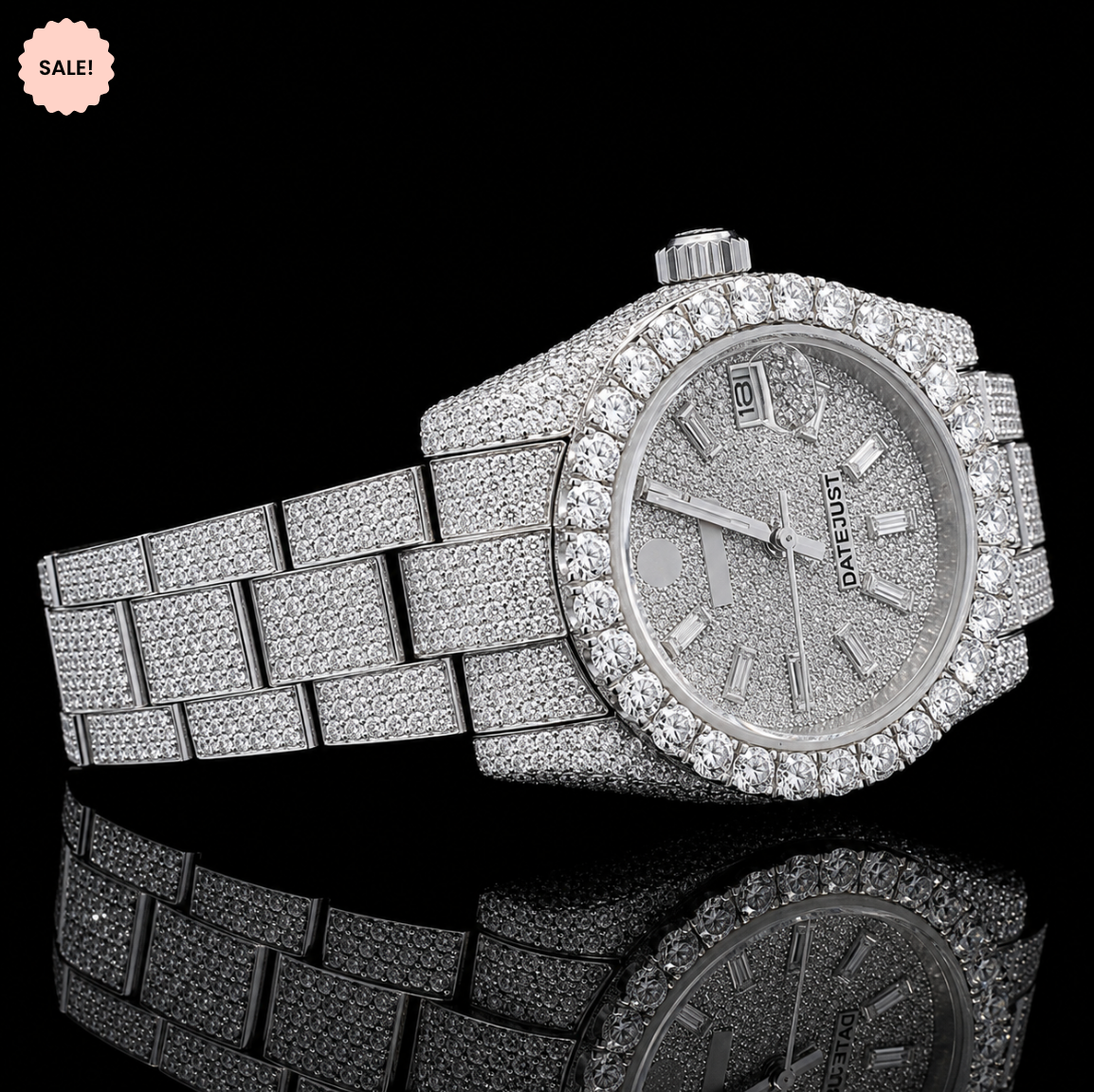 Baguette Dial Bust-down VVS Moissanite Watch - Silver