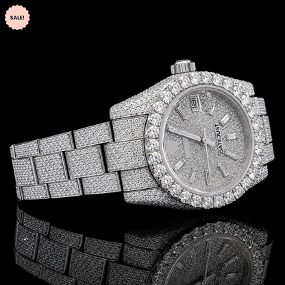 Baguette Dial Bust-down VVS Moissanite Watch - Silver