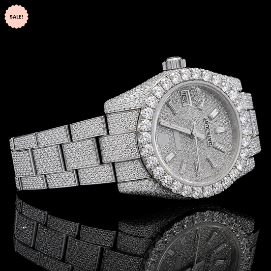 Baguette Dial Bust-down VVS Moissanite Watch - Silver