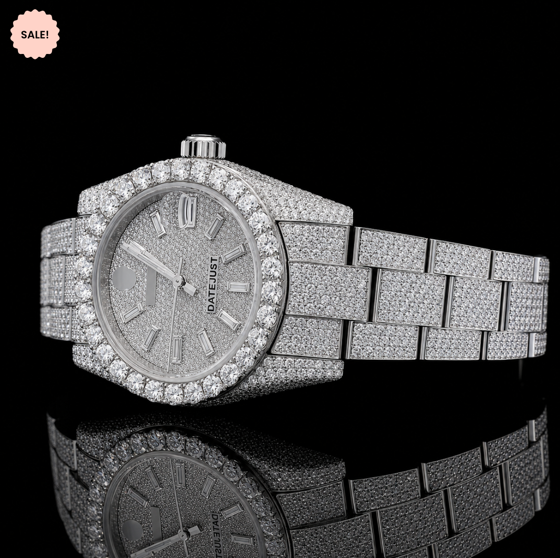 Baguette Dial Bust-down VVS Moissanite Watch - Silver