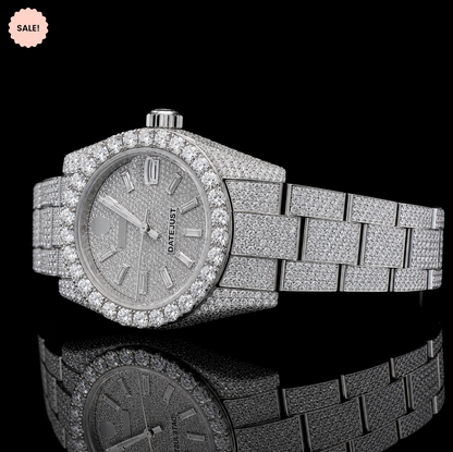 Baguette Dial Bust-down VVS Moissanite Watch - Silver