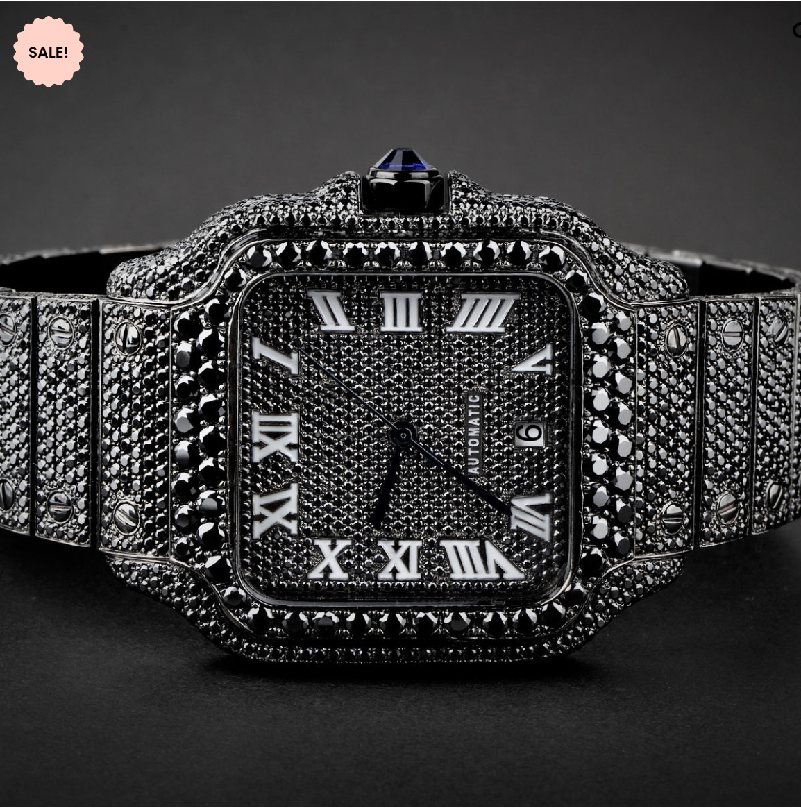 Black Moissanite Bust Down Watch – Square Model - Black