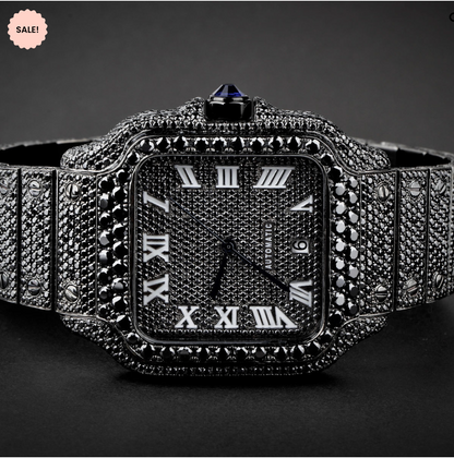 Black Moissanite Bust Down Watch – Square Model - Black