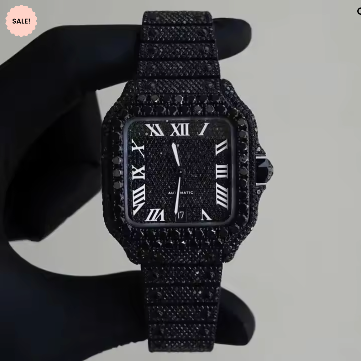 Black Moissanite Bust Down Watch – Square Model - Black