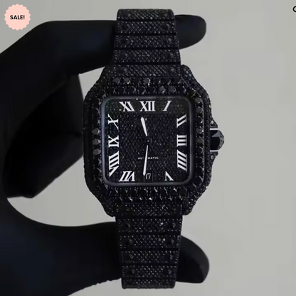 Black Moissanite Bust Down Watch – Square Model - Black