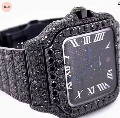 Black Moissanite Bust Down Watch – Square Model - Black