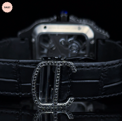 Black Moissanite Diamond Square Skeleton Dial Watch - Black