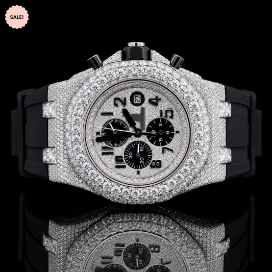 Chrono Dial Automatic Moissanite Watch With Black Rubber Strap