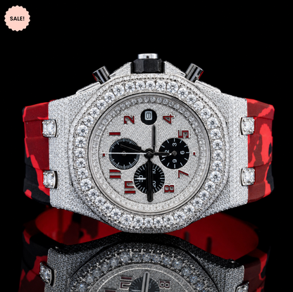 Chronograph Dial VVS Moissanite Watch with Rubber Strap