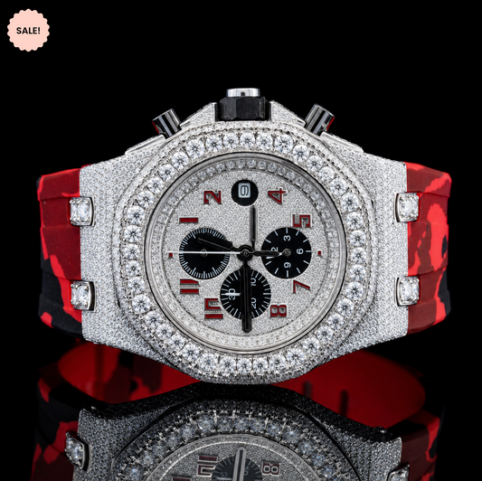 Chronograph Dial VVS Moissanite Watch with Rubber Strap