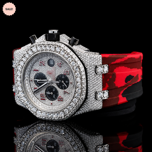 Chronograph Dial VVS Moissanite Watch with Rubber Strap