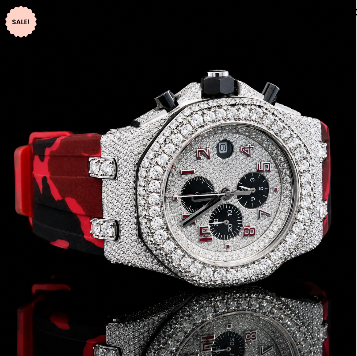 Chronograph Dial VVS Moissanite Watch with Rubber Strap