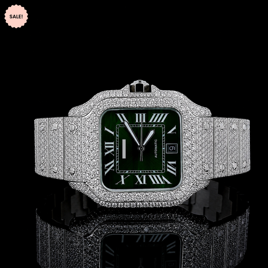 Classic Green Dial VVS Moissanite Watch with Roman Numerals - Green