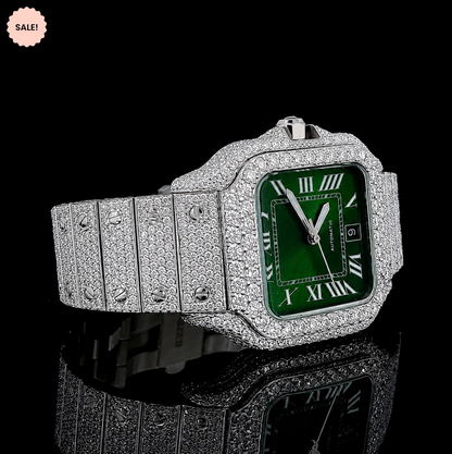 Classic Green Dial VVS Moissanite Watch with Roman Numerals - Green