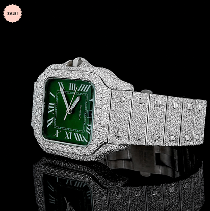 Classic Green Dial VVS Moissanite Watch with Roman Numerals - Green