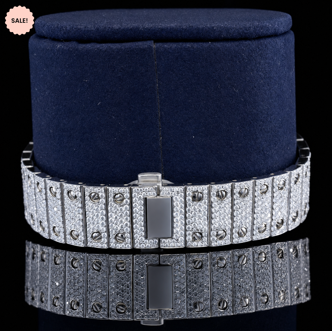 Classic Blue Dial Iced-out Automatic Moissanite Watch