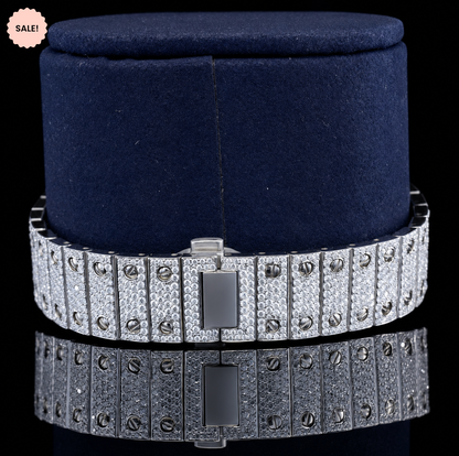 Classic Blue Dial Iced-out Automatic Moissanite Watch