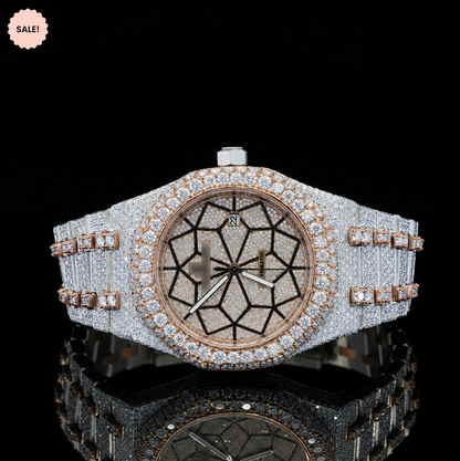 Customized Dial two tone Bust Down Automatic Moissanite Watch - Silver/Gold/Rose-Gold