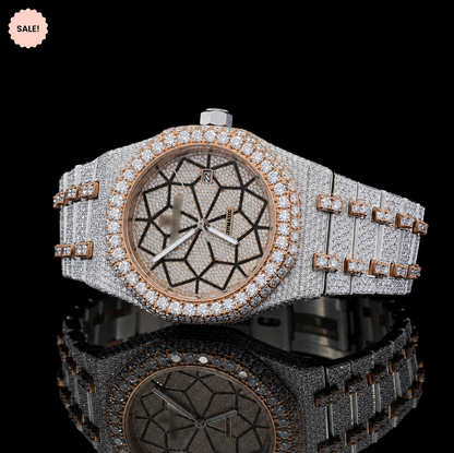 Customized Dial two tone Bust Down Automatic Moissanite Watch - Silver/Gold/Rose-Gold