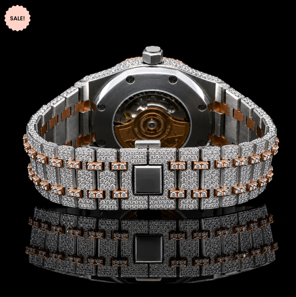 Customized Dial two tone Bust Down Automatic Moissanite Watch - Silver/Gold/Rose-Gold