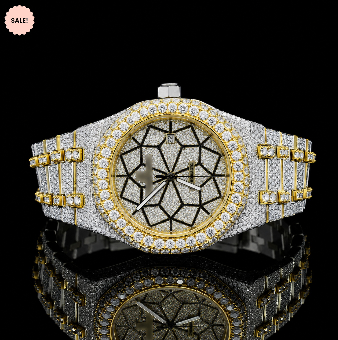Customized Dial two tone Bust Down Automatic Moissanite Watch - Silver/Gold/Rose-Gold