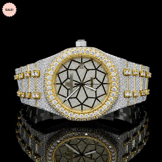 Customized Dial two tone Bust Down Automatic Moissanite Watch - Silver/Gold/Rose-Gold