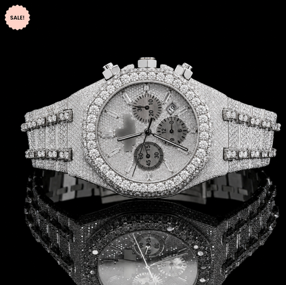 Fancy Chrono Dial Two-Tone Iced Out Moissanite Watch for Men - Silver/Gold/Rose-Gold